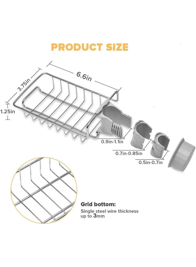 Giffy Sink Caddy Organizer Kitchen Faucet Sponge Holder Drainer Shelf Soap Sponge Stainless Steel Faucet Storage Rack - Silver - Image 2